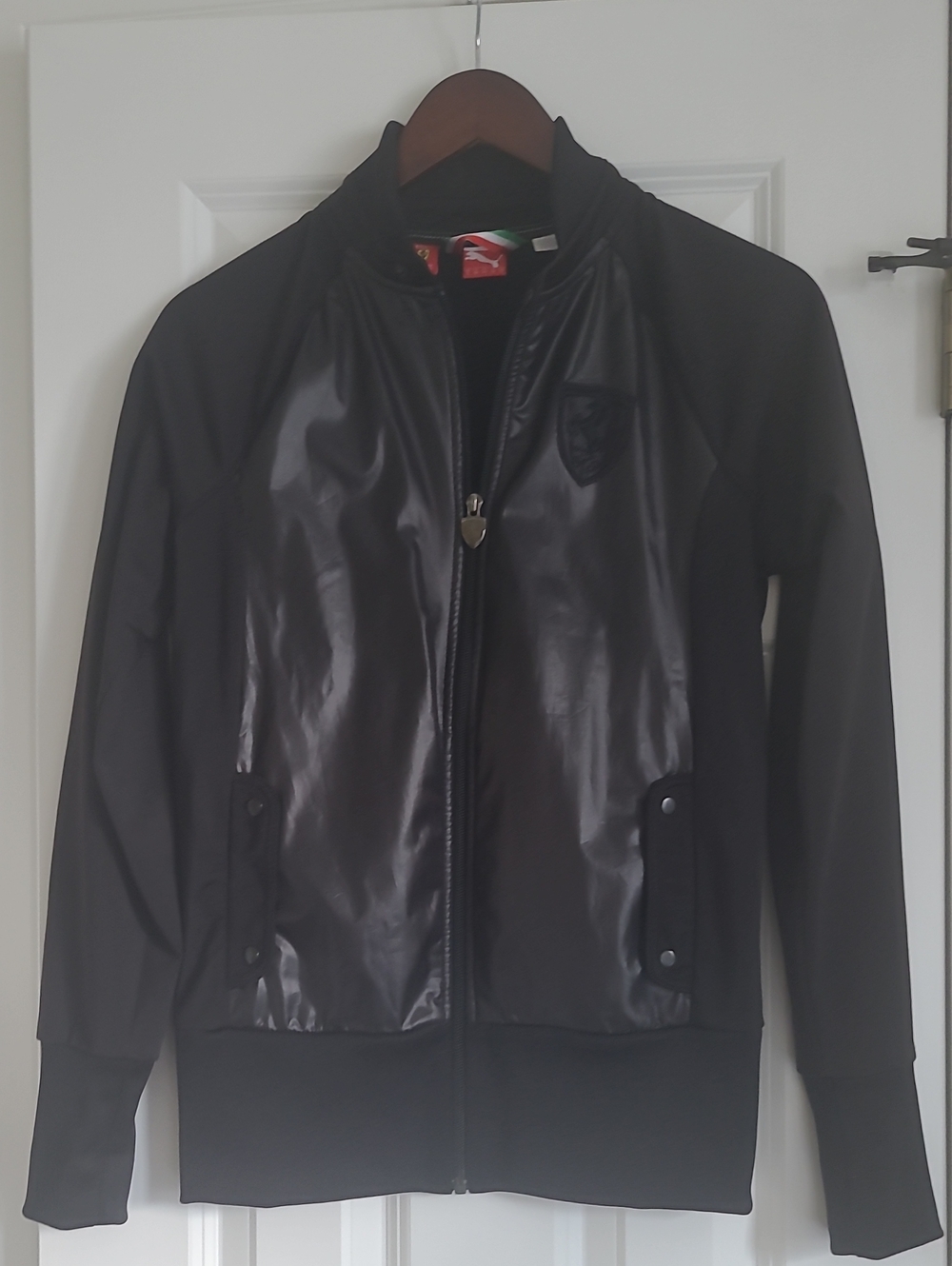 Puma Black Gloss-Front Bomber Jacket with Matte Sleeves